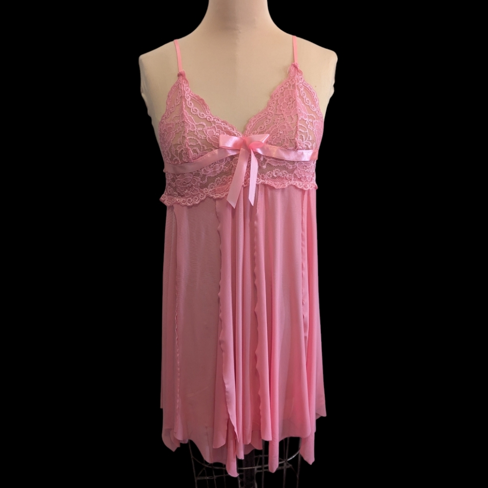 Y2K BARBIECORE Pink Lace Babydoll Going Out Top Slip Dress  Fairycore. Sz M